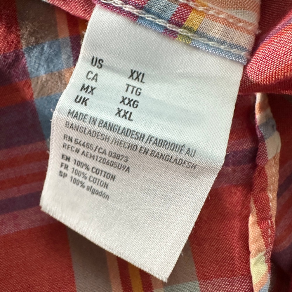 American Eagle Mens XXL Classic Fit Plaid Button Down Shirt Coral Blue Orange - Picture 6 of 7